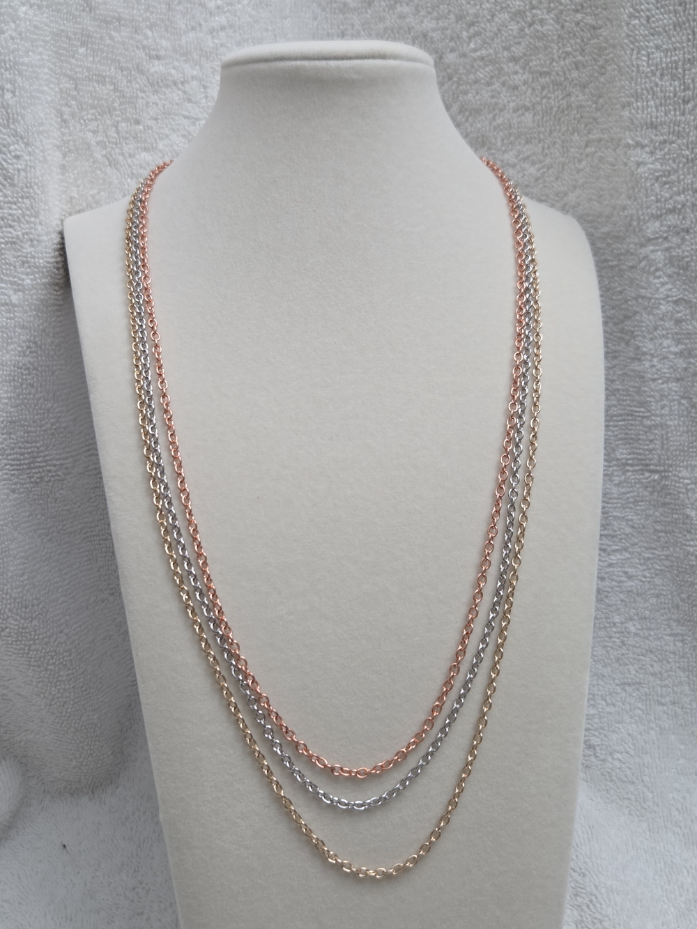 3 ION Plated Cable Chain Necklace Set #2 Small Links (Silver, Gold, Rose Gold)